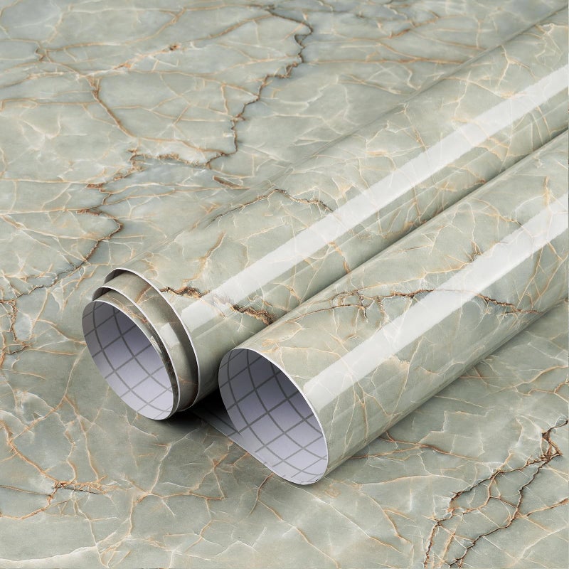 LACHEERY Large Size 160 x 36 inch Marble Grey Green Contact Paper Decorative Self Adhesive Wallpaper Removable Wallpaper Stick and Peel Countertop Contact Paper for Cabinets Backsplash Drawer Liners - Image 2